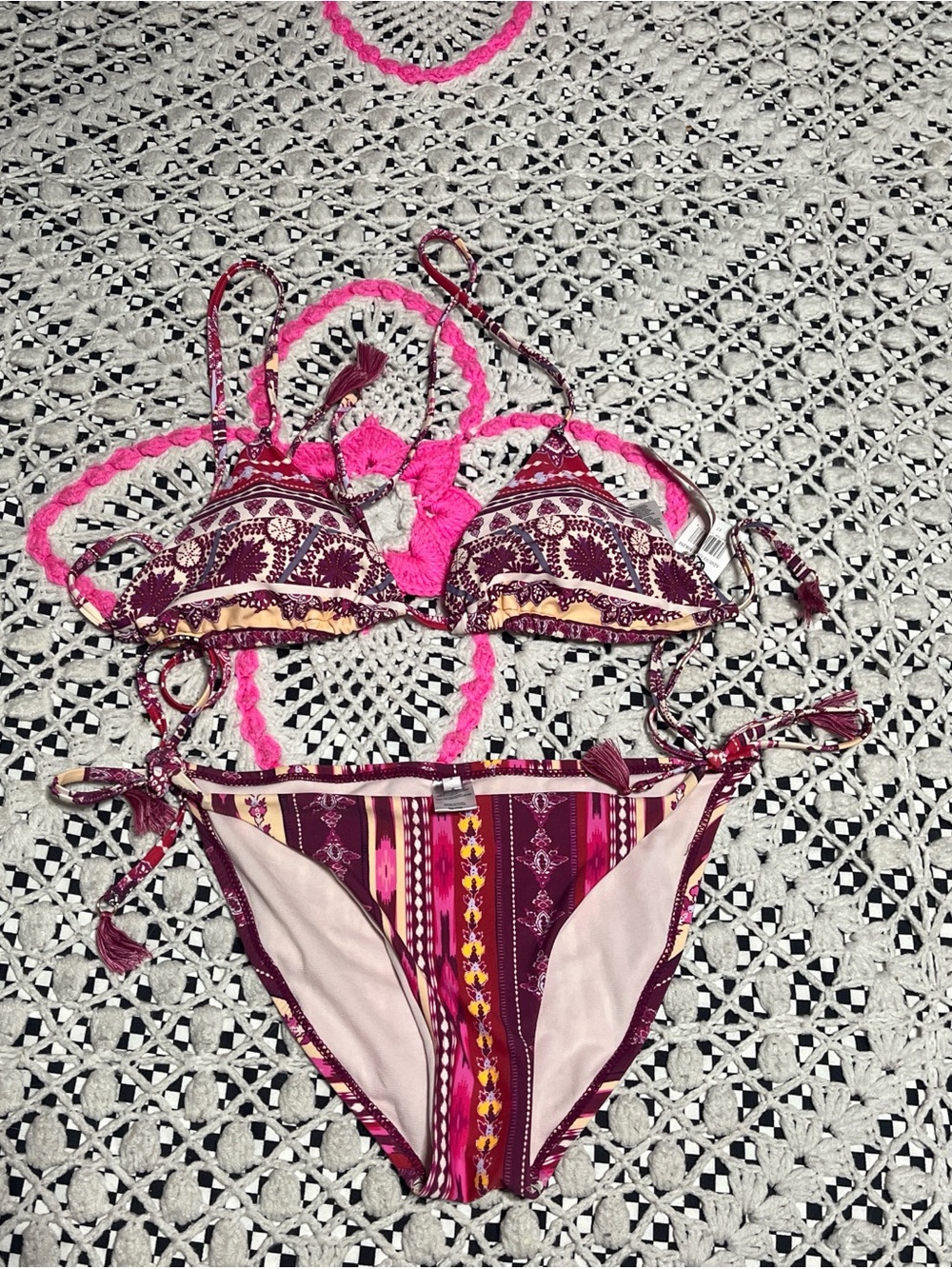 Nanette Lepore Pink & Burgundy Azalea Adjustable Bikini
